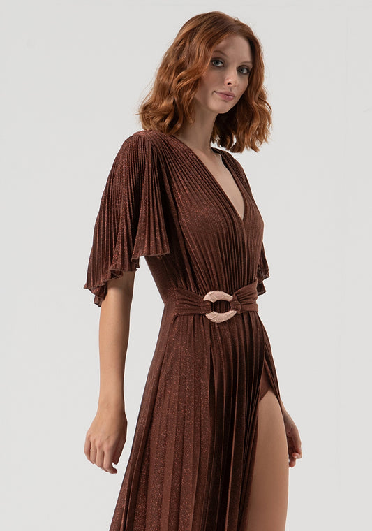 Ariadna - Vestido Largo Slim en Tejido Plisado