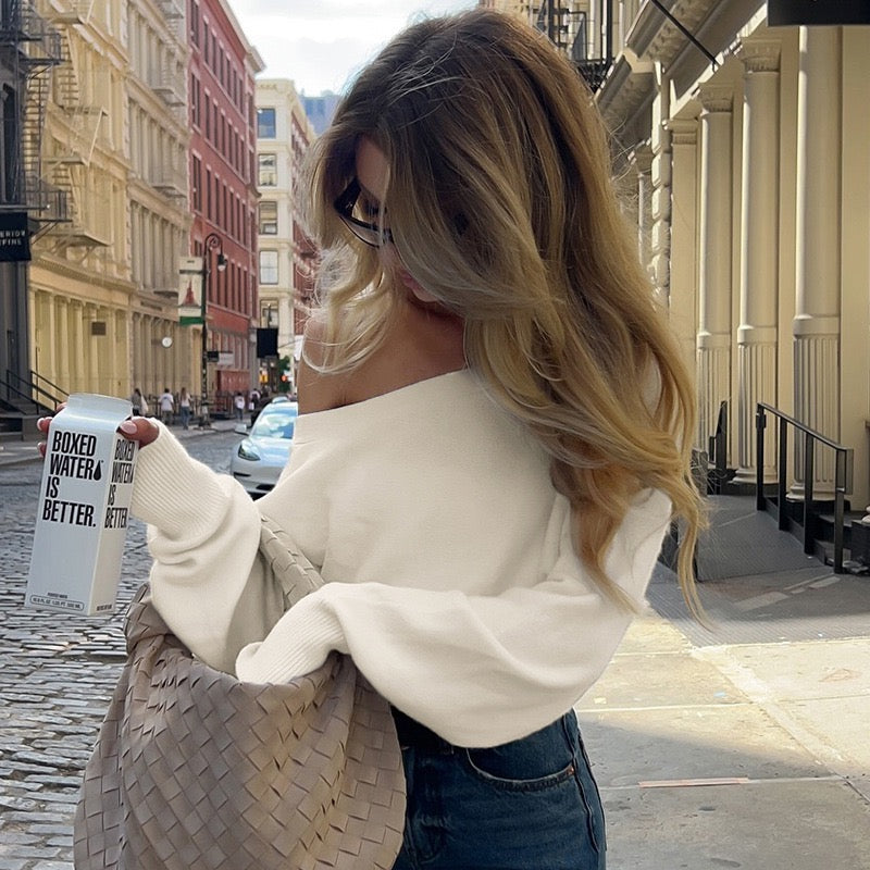 Valeria - Jersey de Punto Suave con Hombros Descubiertos