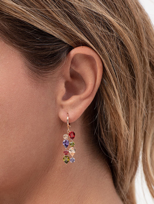 PENDIENTES EN ORO ROSA CON COLGANTE MULTICOLOR