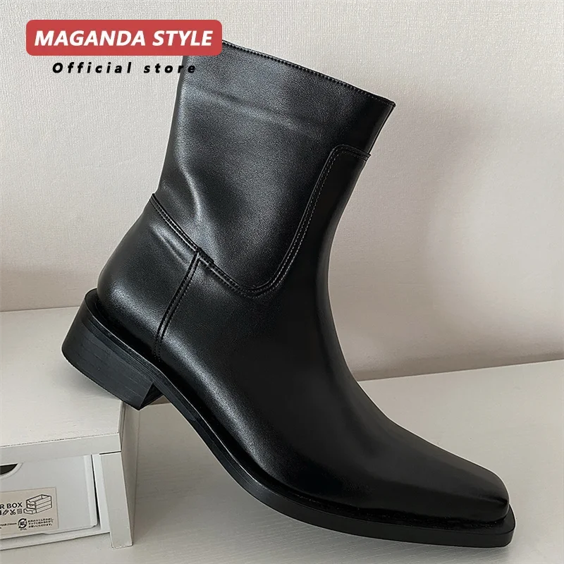 Jorge - Botines de Punta Cuadrada con Cremallera