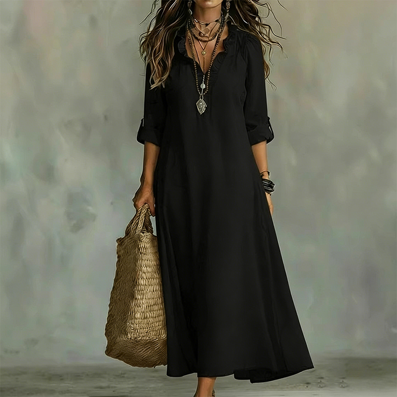 Camila - Vestido Maxi Boho Cuello en V con Volantes