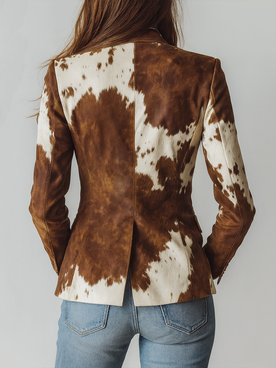 Adelaida - Blazer Vintage con Estampado de Vaca