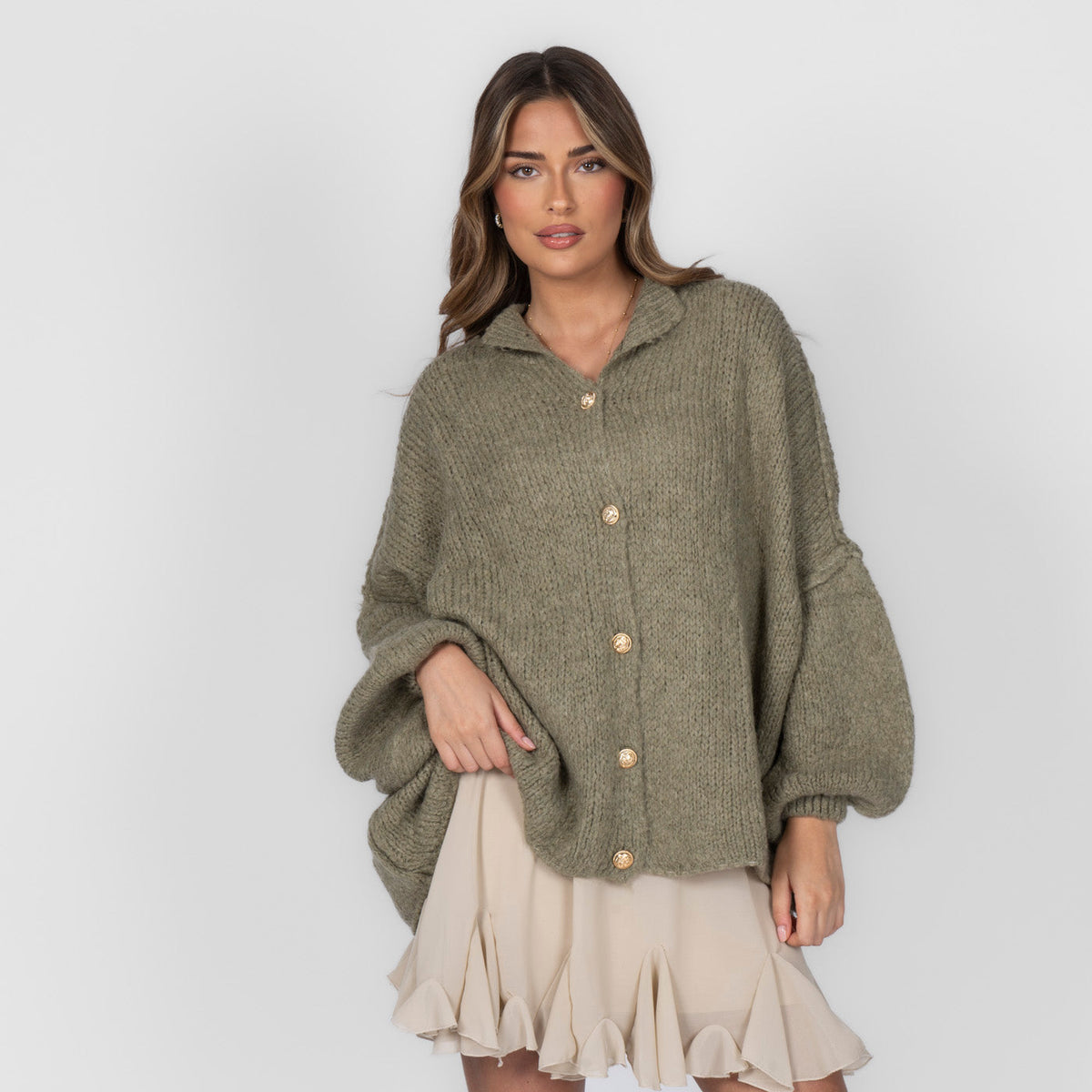 Noelia - Rebeca oversize de punto verde oliva
