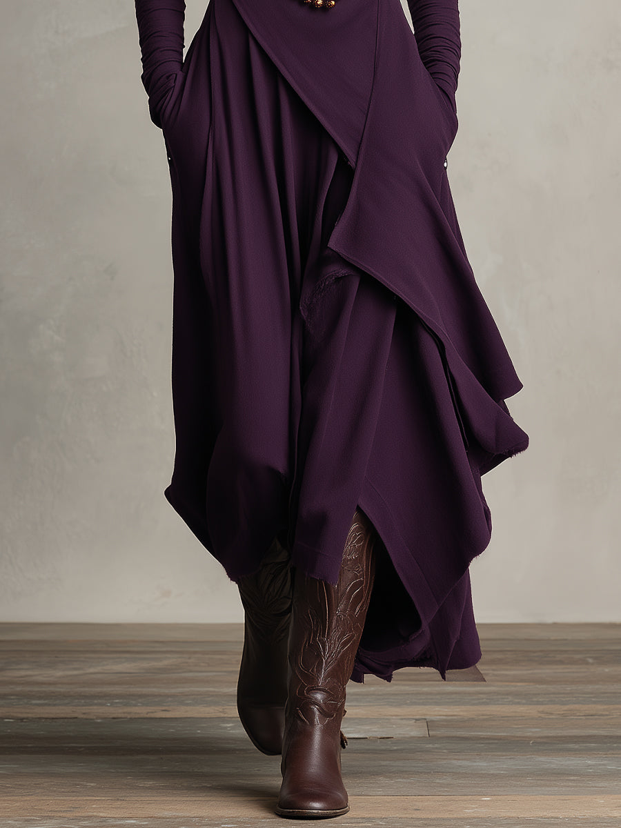 Antonella - Vestido Maxi Bohémio de Cuello Alto con Drapeado Asimétrico