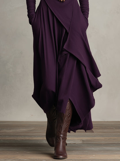 Antonella - Vestido Maxi Bohémio de Cuello Alto con Drapeado Asimétrico