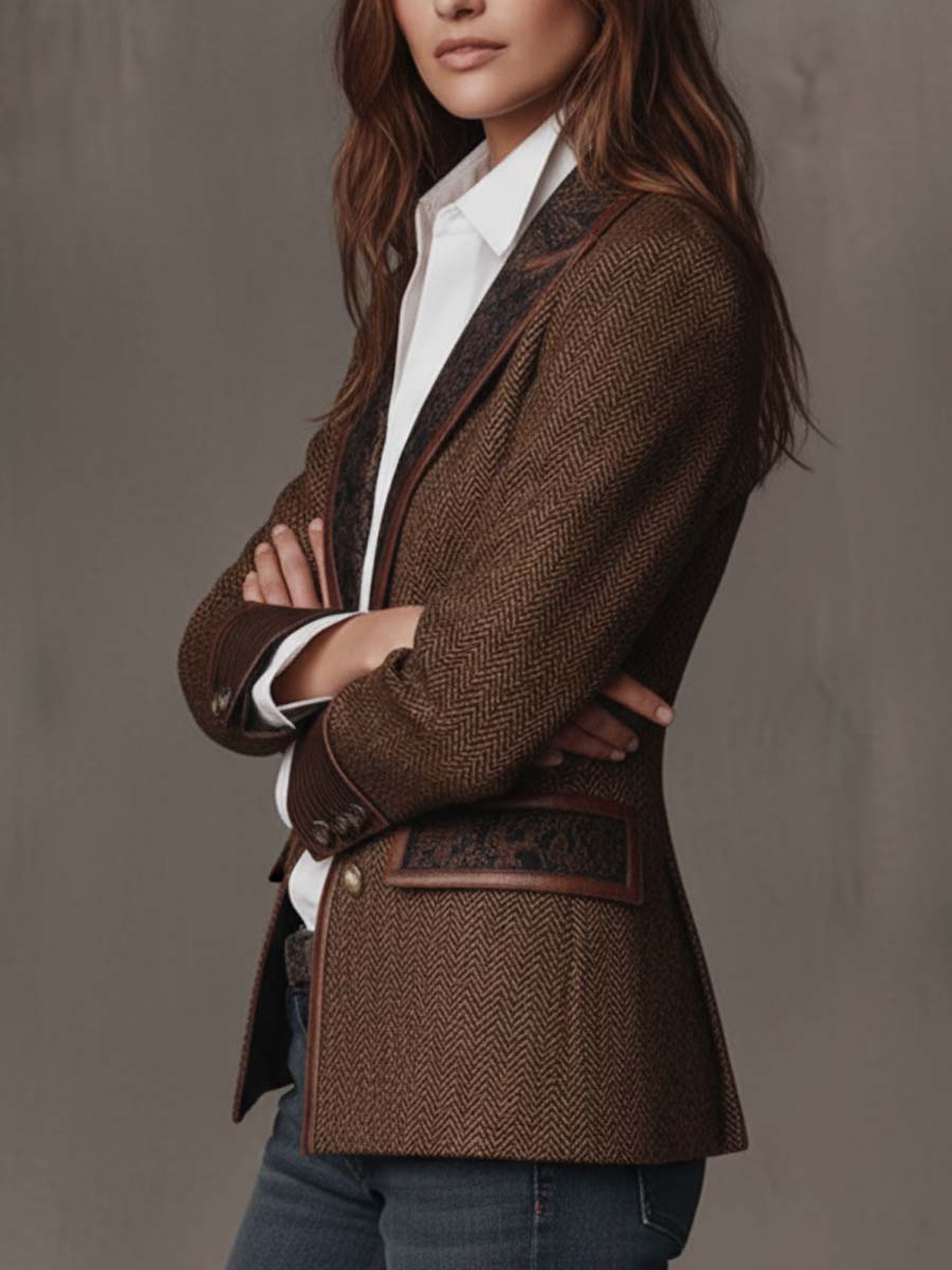 Francisca - Blazer de Espiga con Detalles Estampados a Contraste