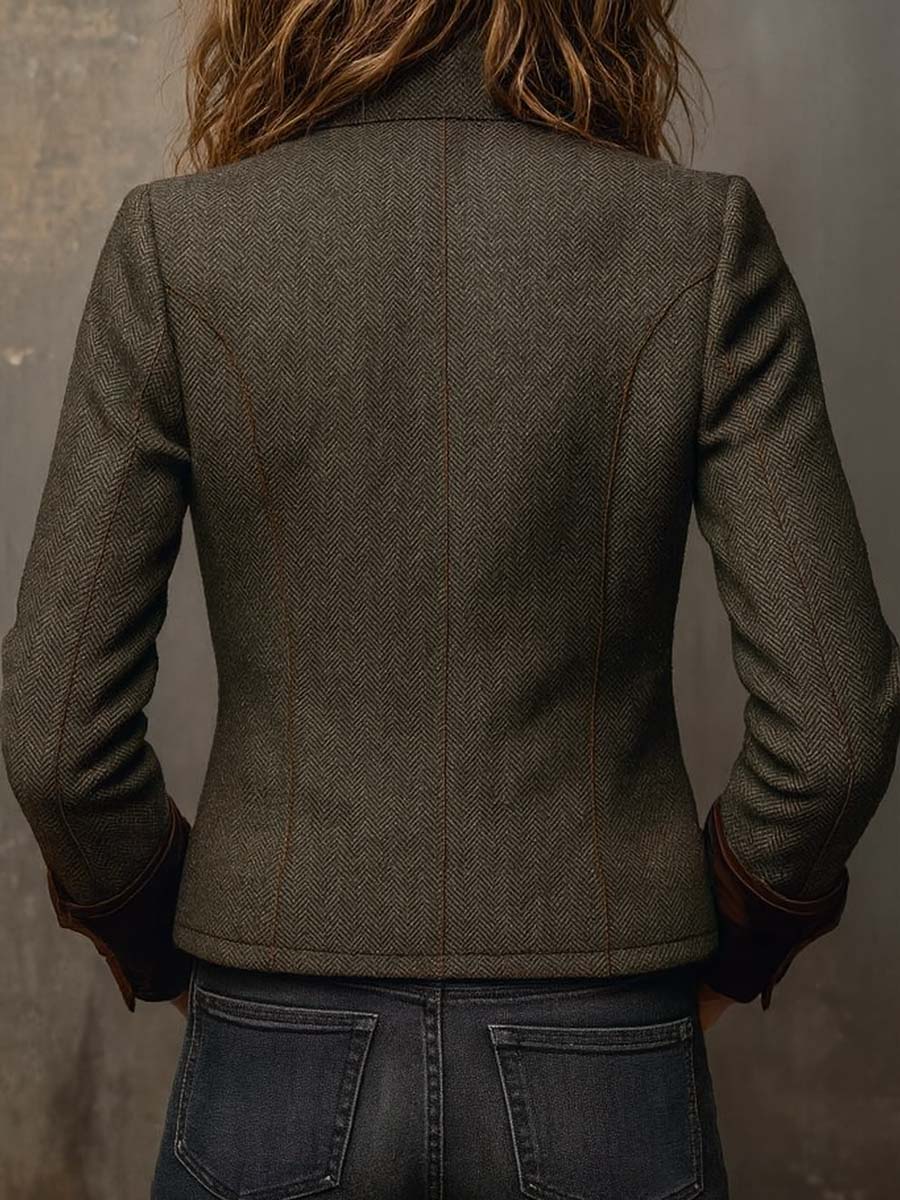 Edelia - Blazer Vintage de Espiga con Ribetes a Contraste