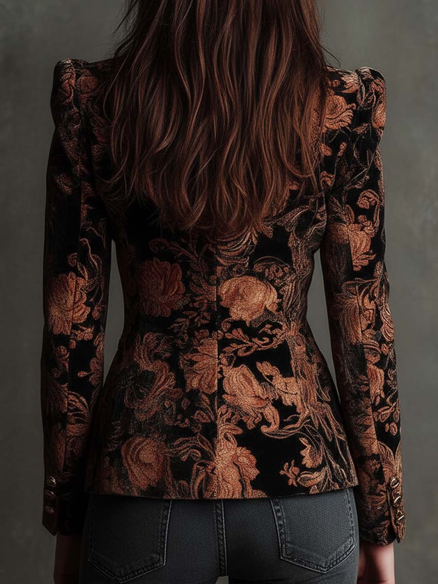 Zahara - Blazer con Estampado Floral Negro y Bronce