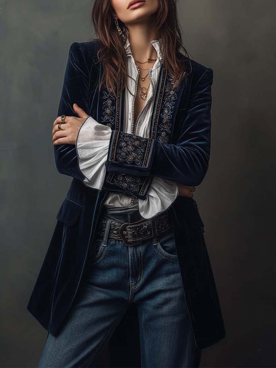 Clarisa - Chaqueta Larga Bordada de Estilo Vintage