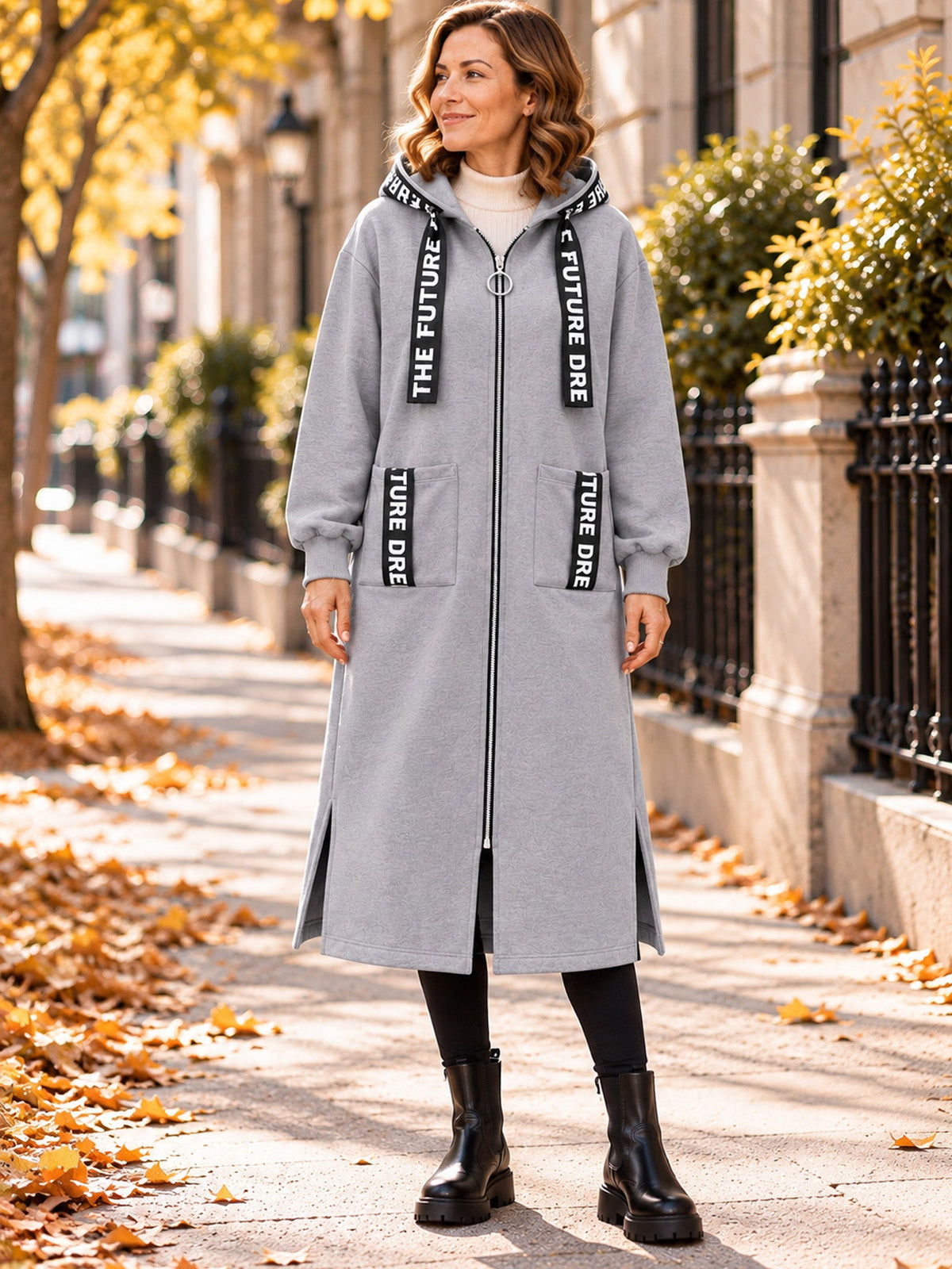Irene - Abrigo sudadera oversize largo con capucha