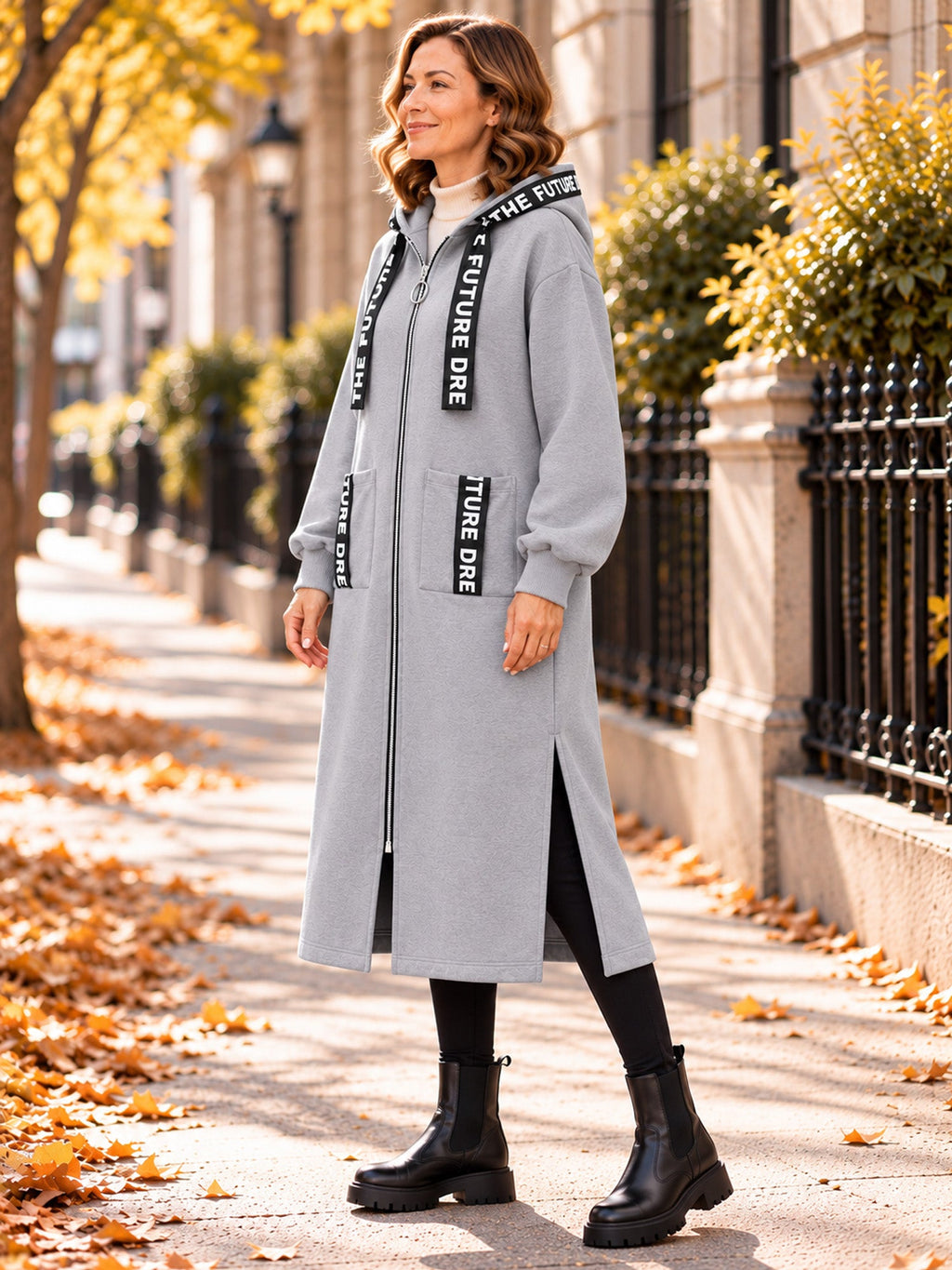 Irene - Abrigo sudadera oversize largo con capucha