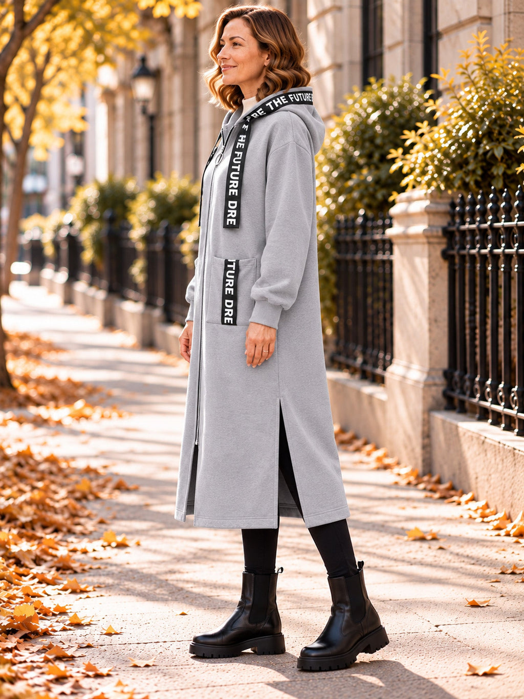 Irene - Abrigo sudadera oversize largo con capucha