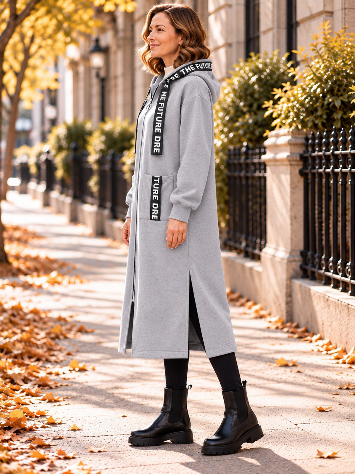 Irene - Abrigo sudadera oversize largo con capucha