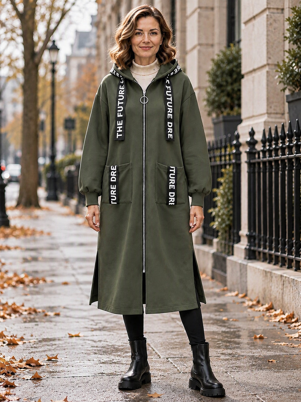 Irene - Abrigo sudadera oversize largo con capucha