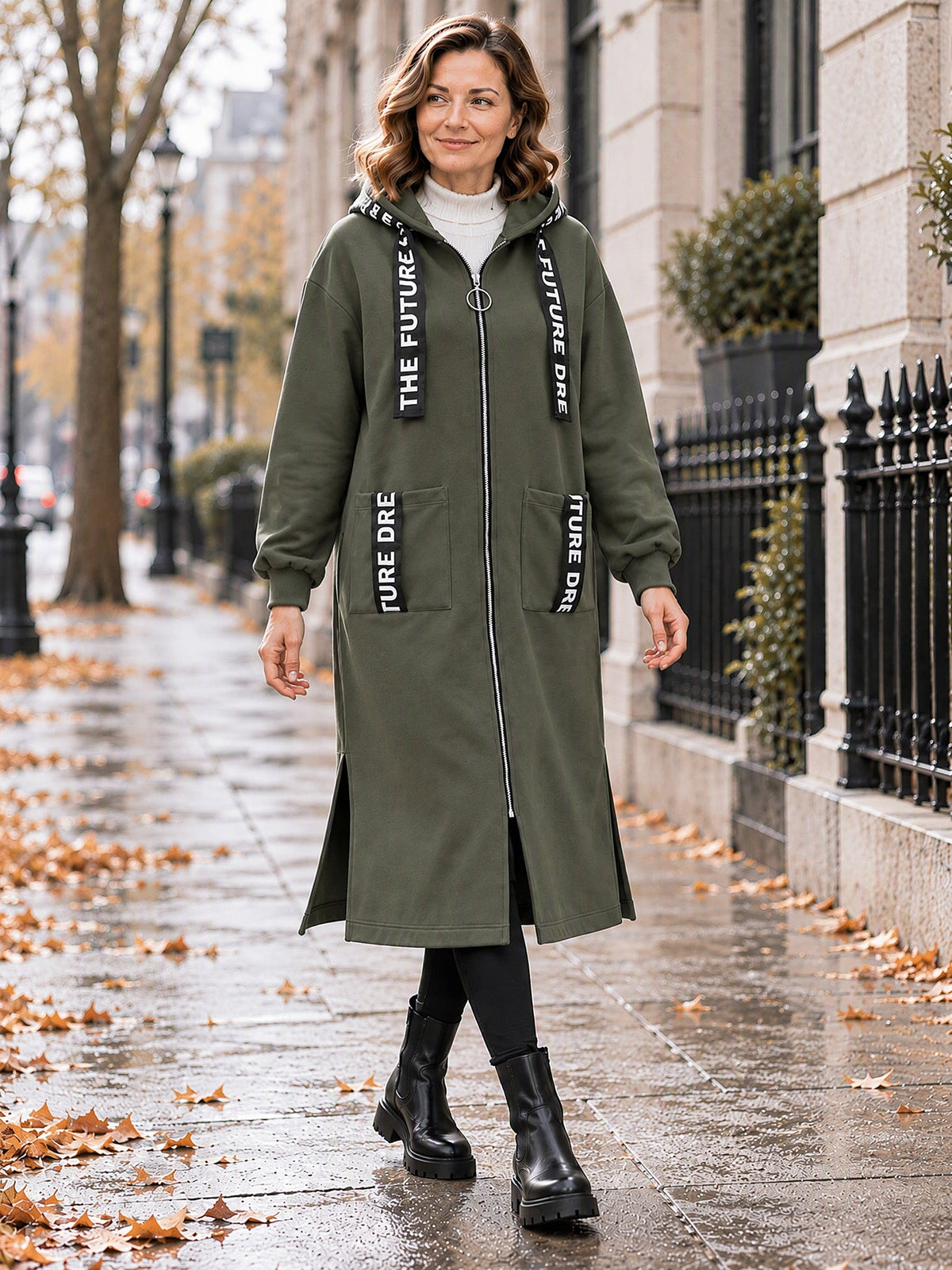 Irene - Abrigo sudadera oversize largo con capucha