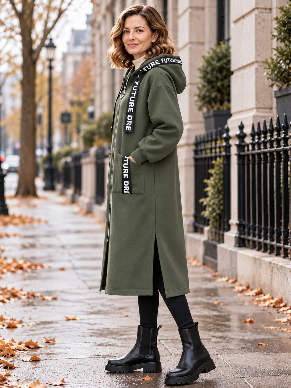 Irene - Abrigo sudadera oversize largo con capucha