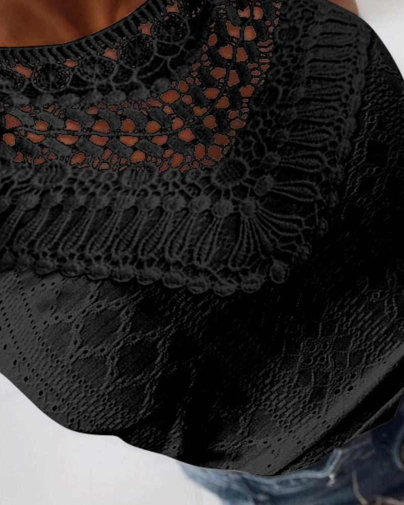 Raquel - Top de Jacquard con Escote Halter y Detalle de Encaje