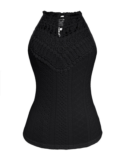 Raquel - Top de Jacquard con Escote Halter y Detalle de Encaje