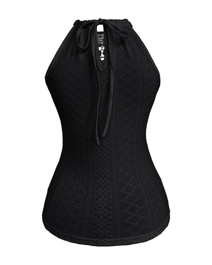 Raquel - Top de Jacquard con Escote Halter y Detalle de Encaje