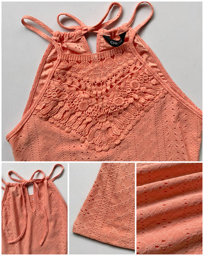 Raquel - Top de Jacquard con Escote Halter y Detalle de Encaje