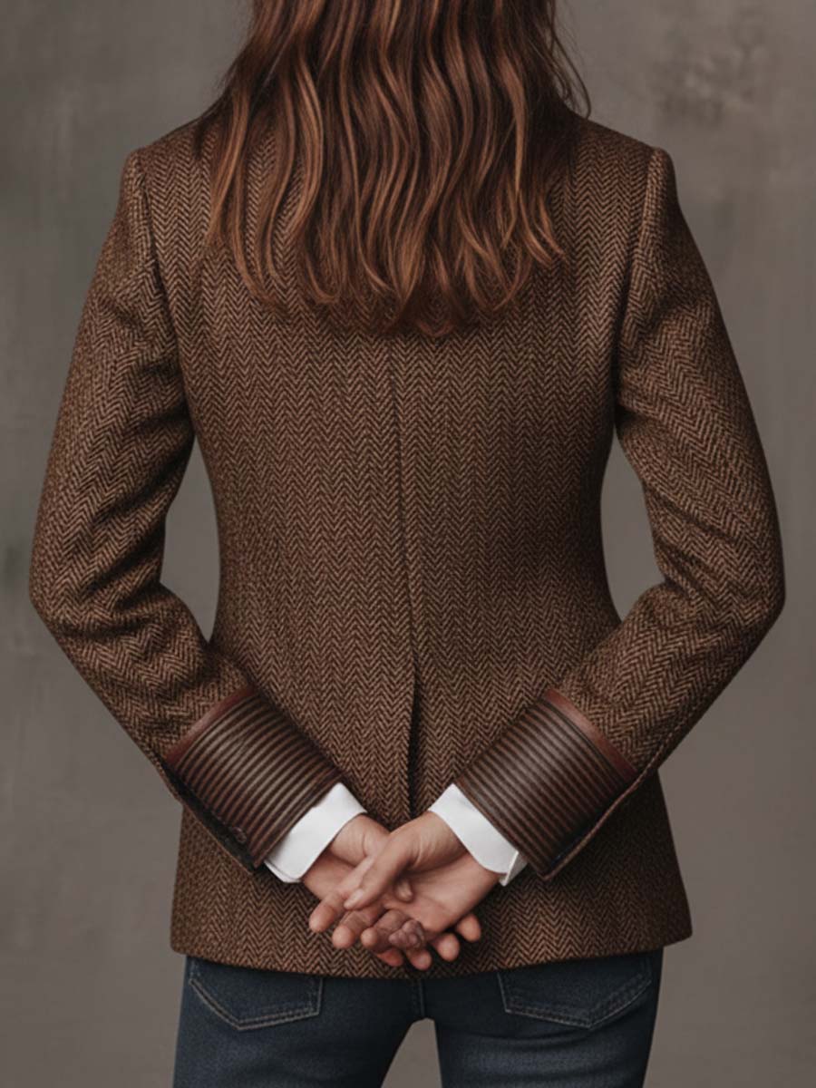 Francisca - Blazer de Espiga con Detalles Estampados a Contraste