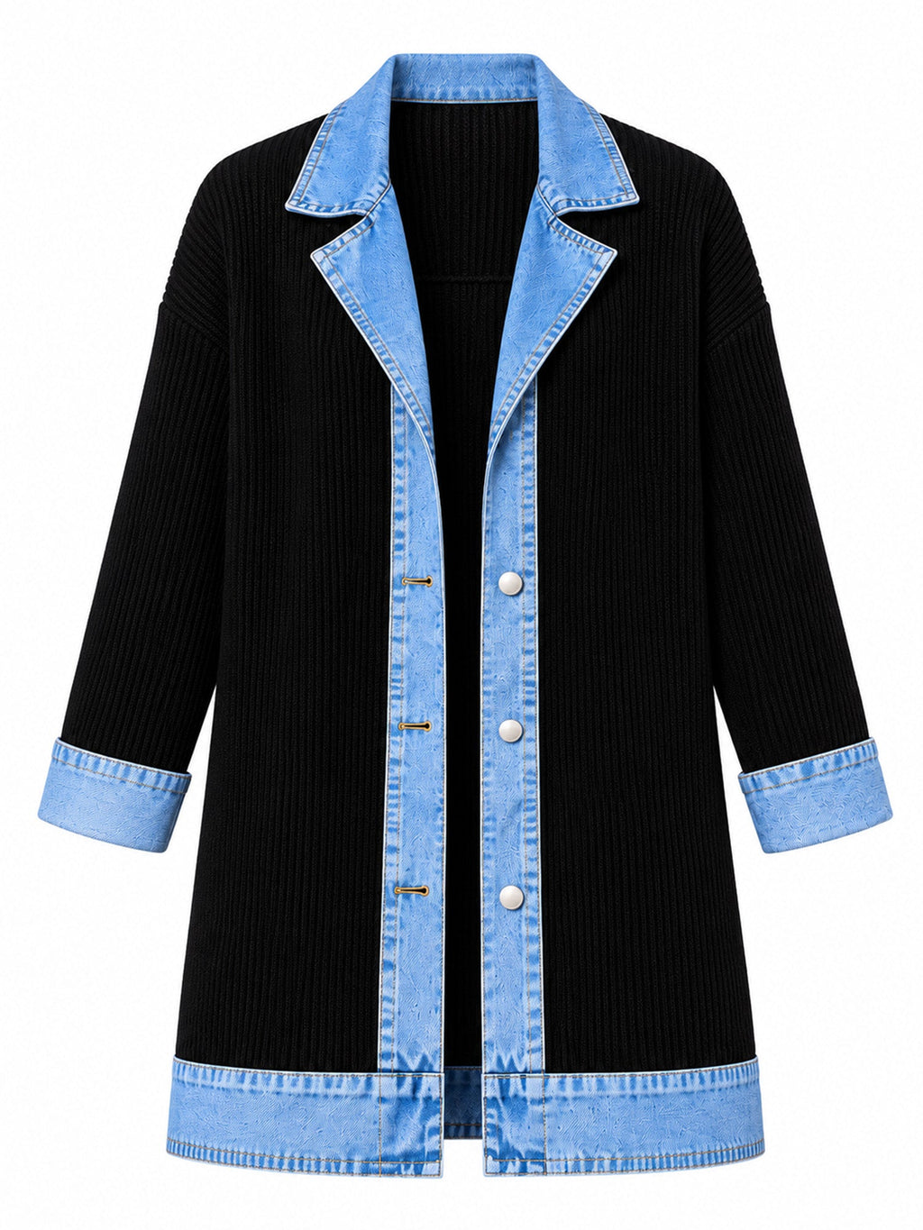 Celia - Chaqueta Larga de Punto con Detalles Vaqueros