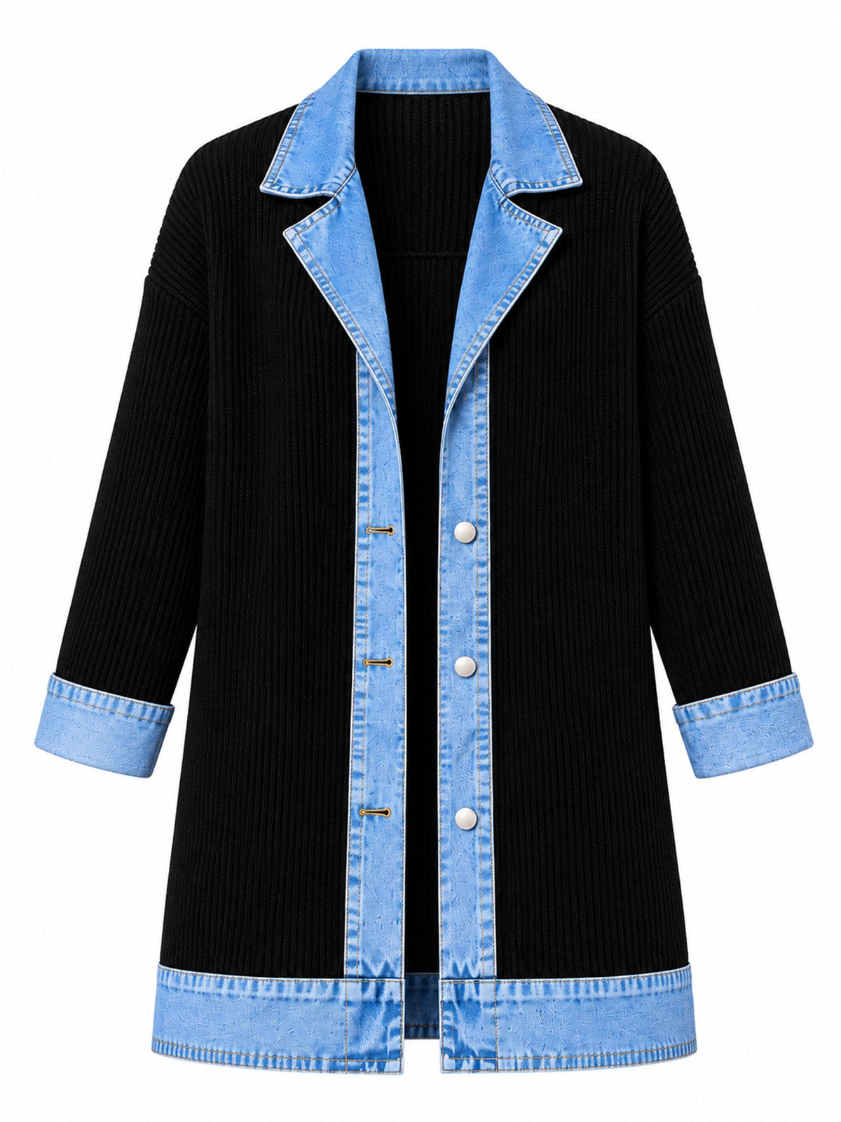 Celia - Chaqueta Larga de Punto con Detalles Vaqueros