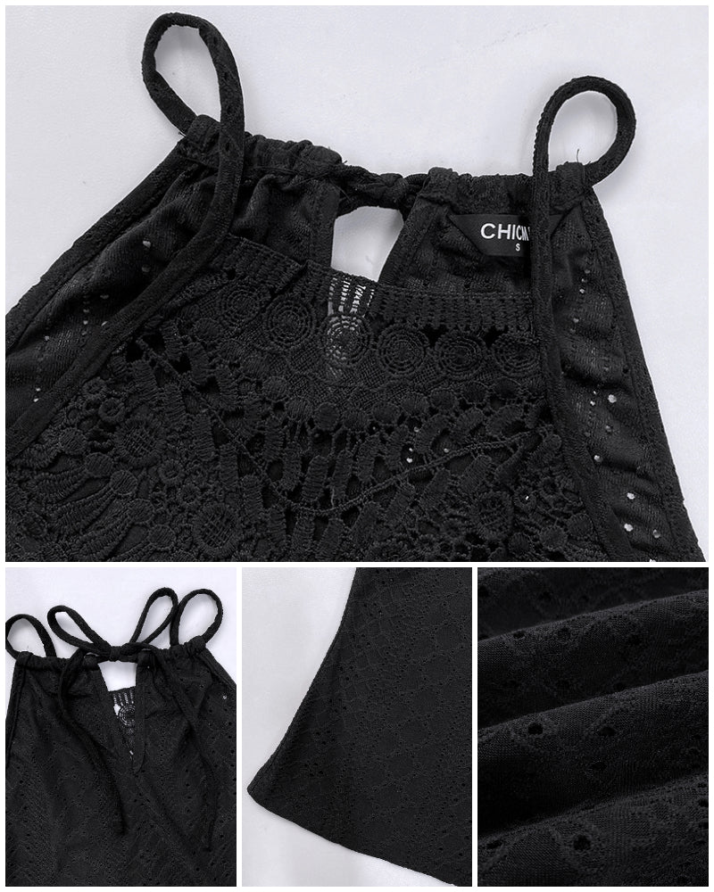 Raquel - Top de Jacquard con Escote Halter y Detalle de Encaje