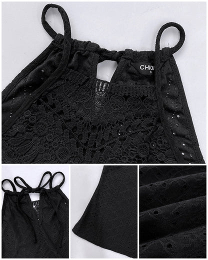 Raquel - Top de Jacquard con Escote Halter y Detalle de Encaje