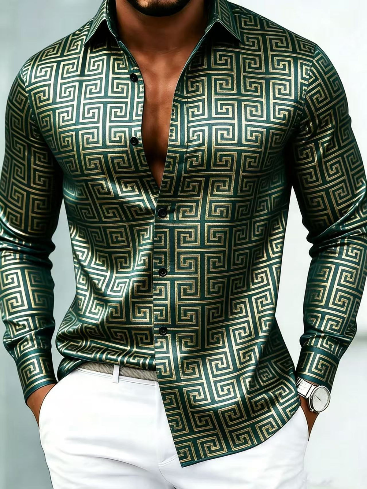Lucas - Camisa de Manga Larga de Lujo con Estampado Geométrico