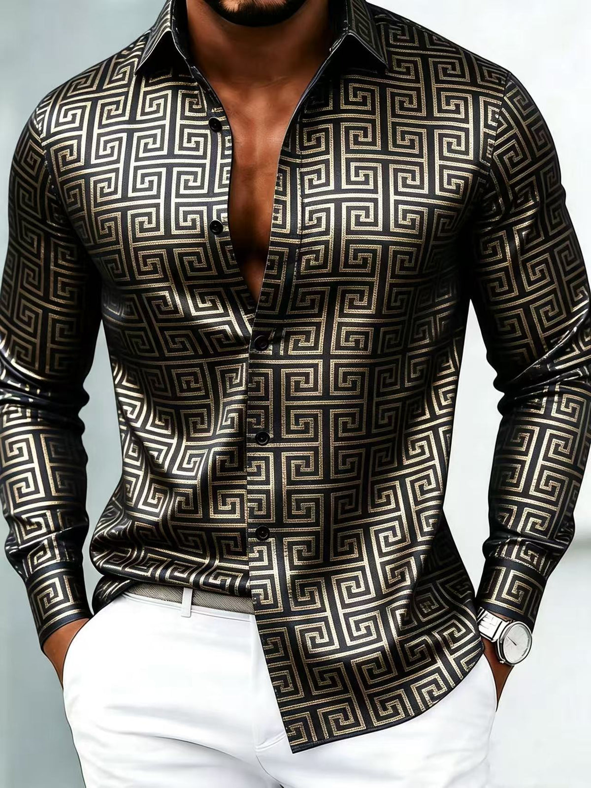 Lucas - Camisa de Manga Larga de Lujo con Estampado Geométrico