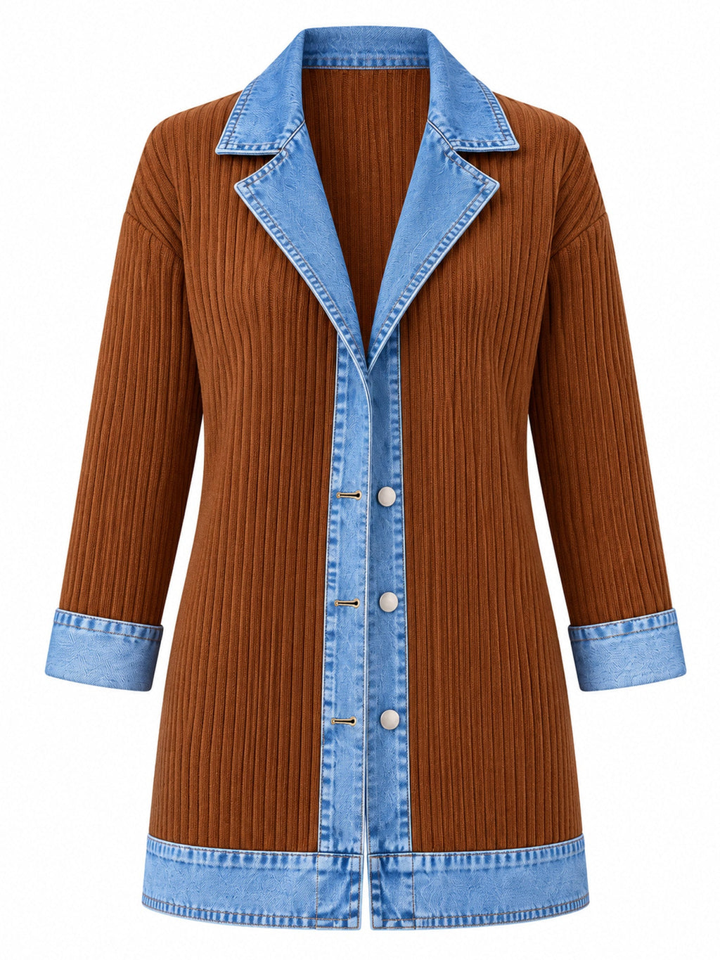 Celia - Chaqueta Larga de Punto con Detalles Vaqueros
