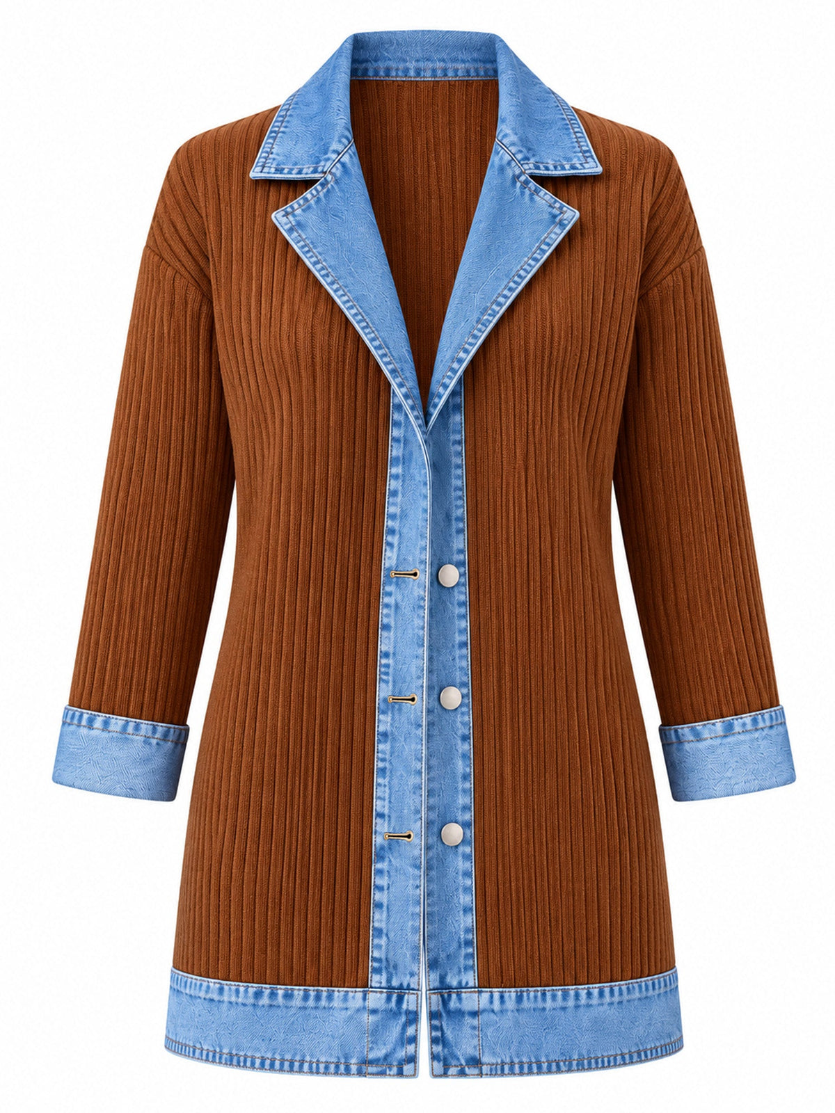 Celia - Chaqueta Larga de Punto con Detalles Vaqueros