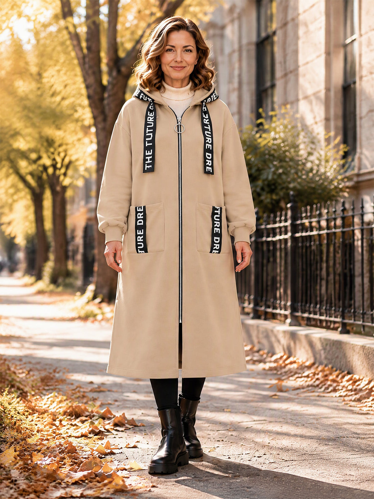 Irene - Abrigo sudadera oversize largo con capucha