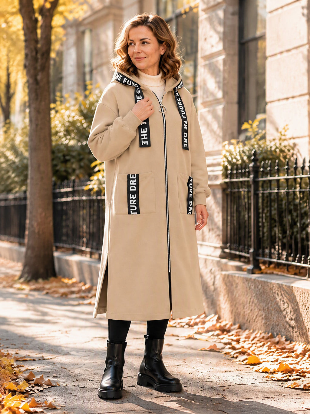 Irene - Abrigo sudadera oversize largo con capucha