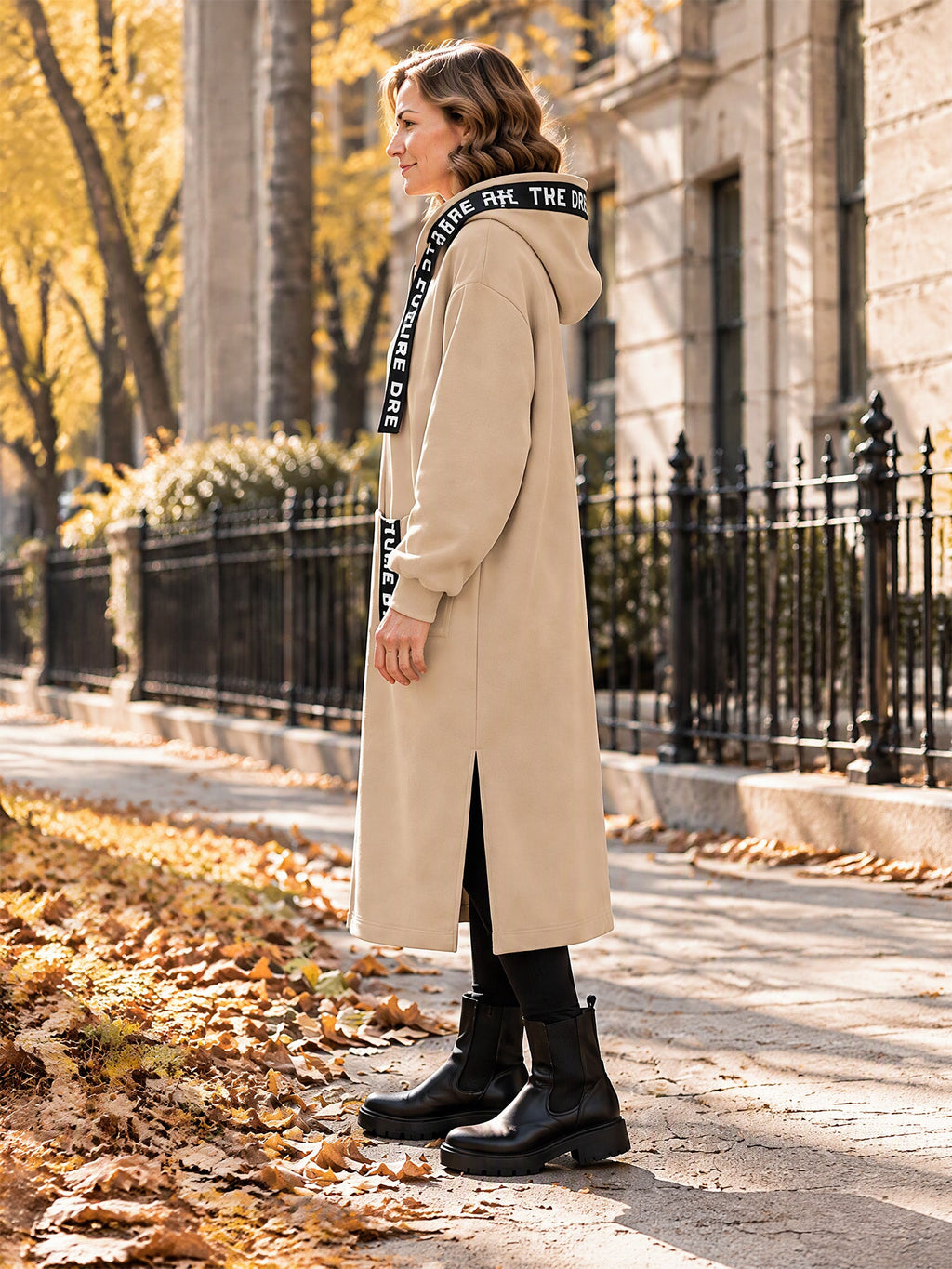 Irene - Abrigo sudadera oversize largo con capucha