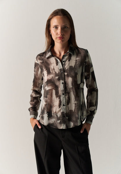 Haridian - Camisa mujer manga larga estampada negra