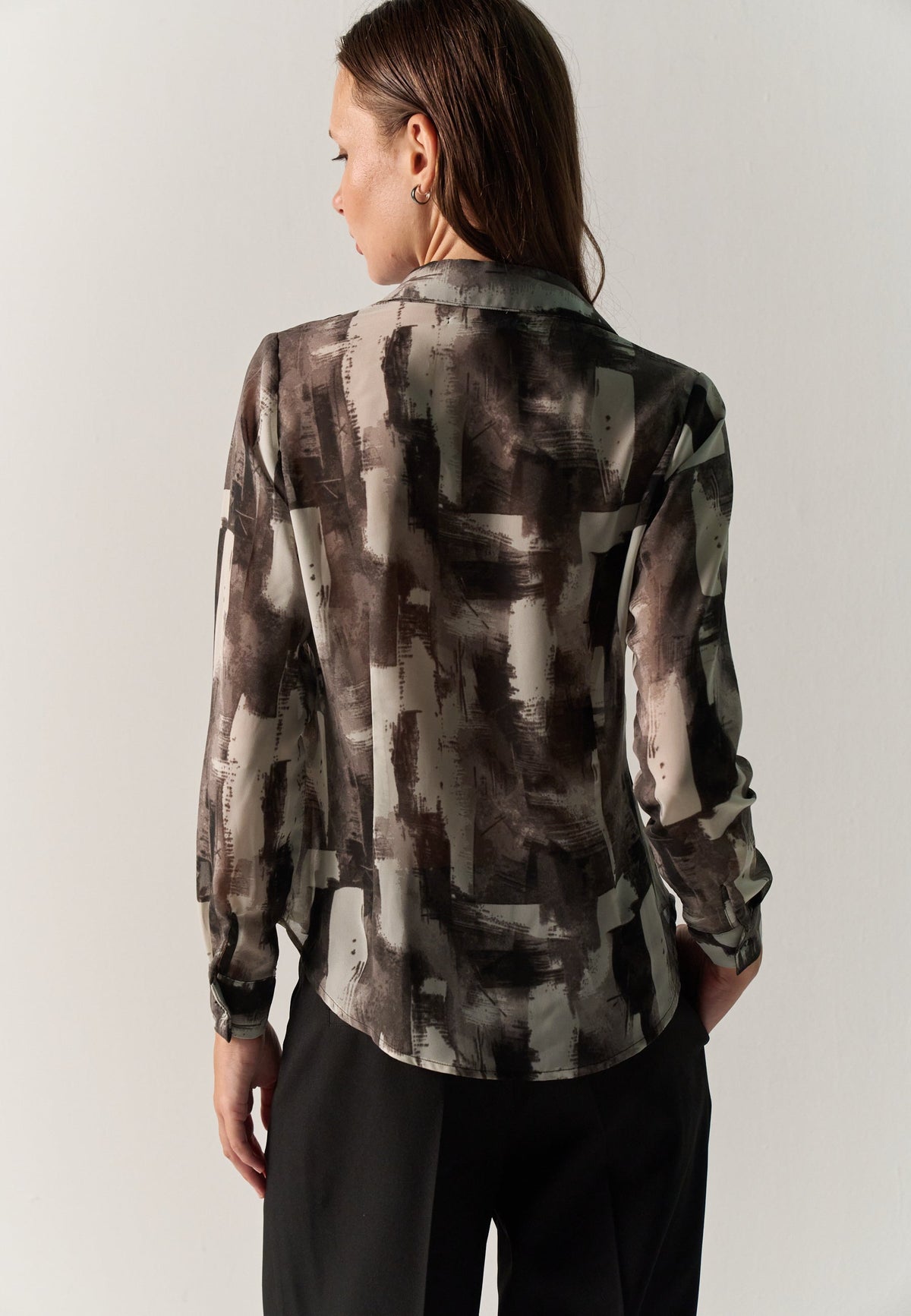 Haridian - Camisa mujer manga larga estampada negra
