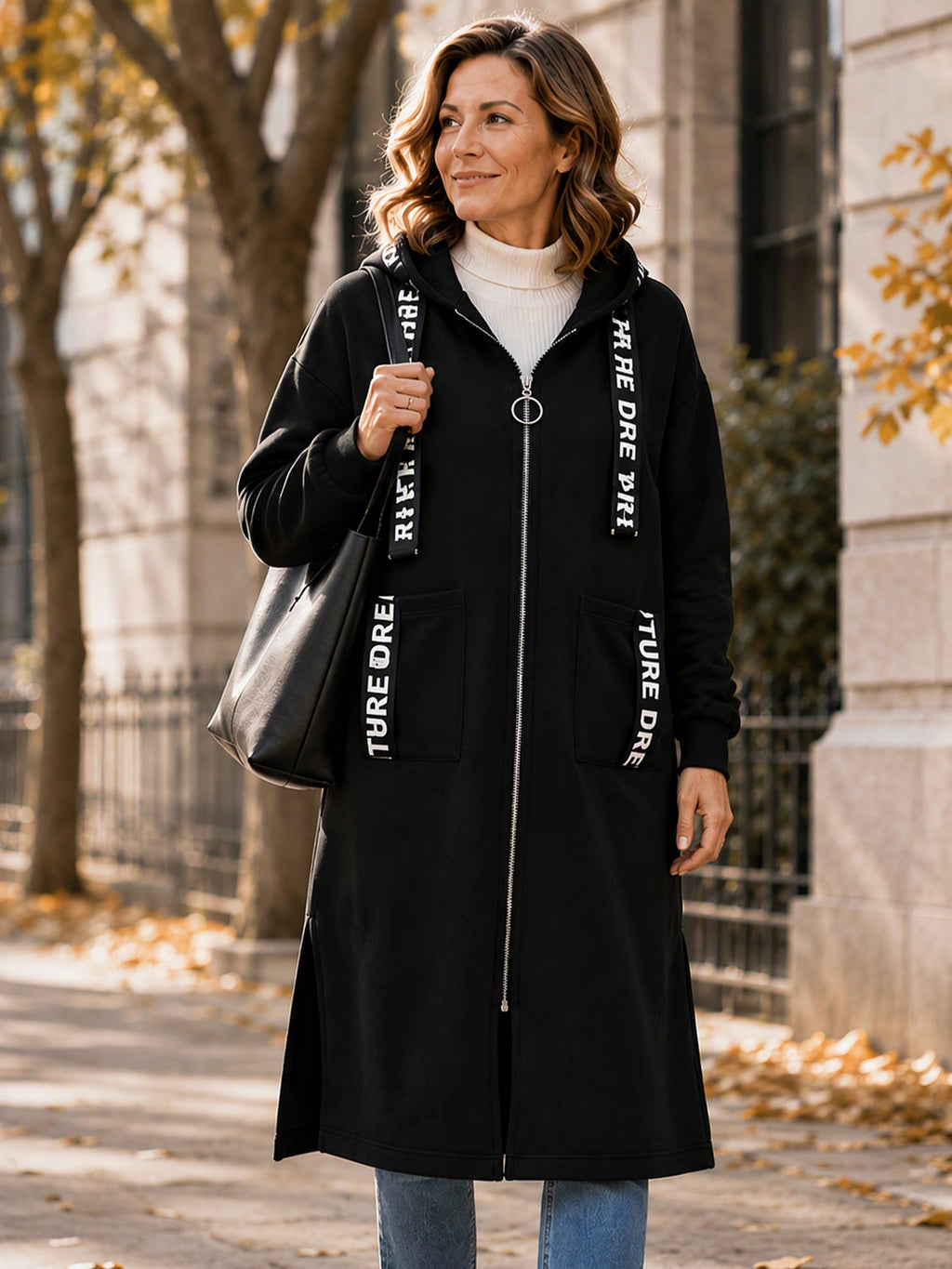 Irene - Abrigo sudadera oversize largo con capucha