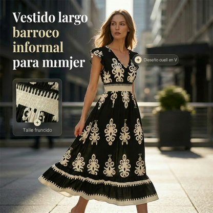 Valentina - Vestido Largo Fluido con Cuello en V