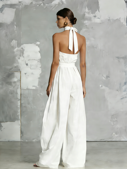 Deria - Mono Elegante sin Mangas con Cuello Halter de Tejido Vaporoso