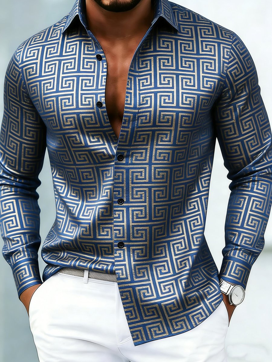 Lucas - Camisa de Manga Larga de Lujo con Estampado Geométrico