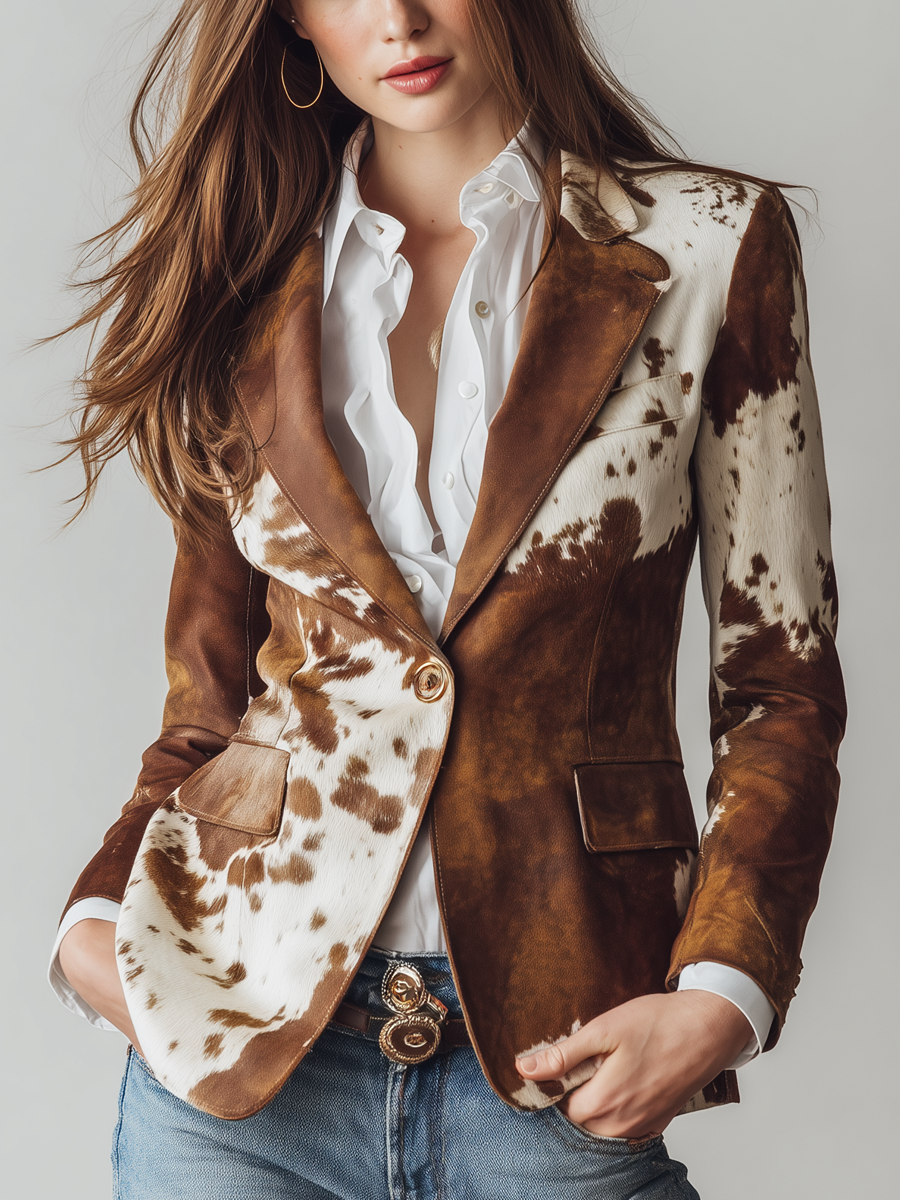 Adelaida - Blazer Vintage con Estampado de Vaca
