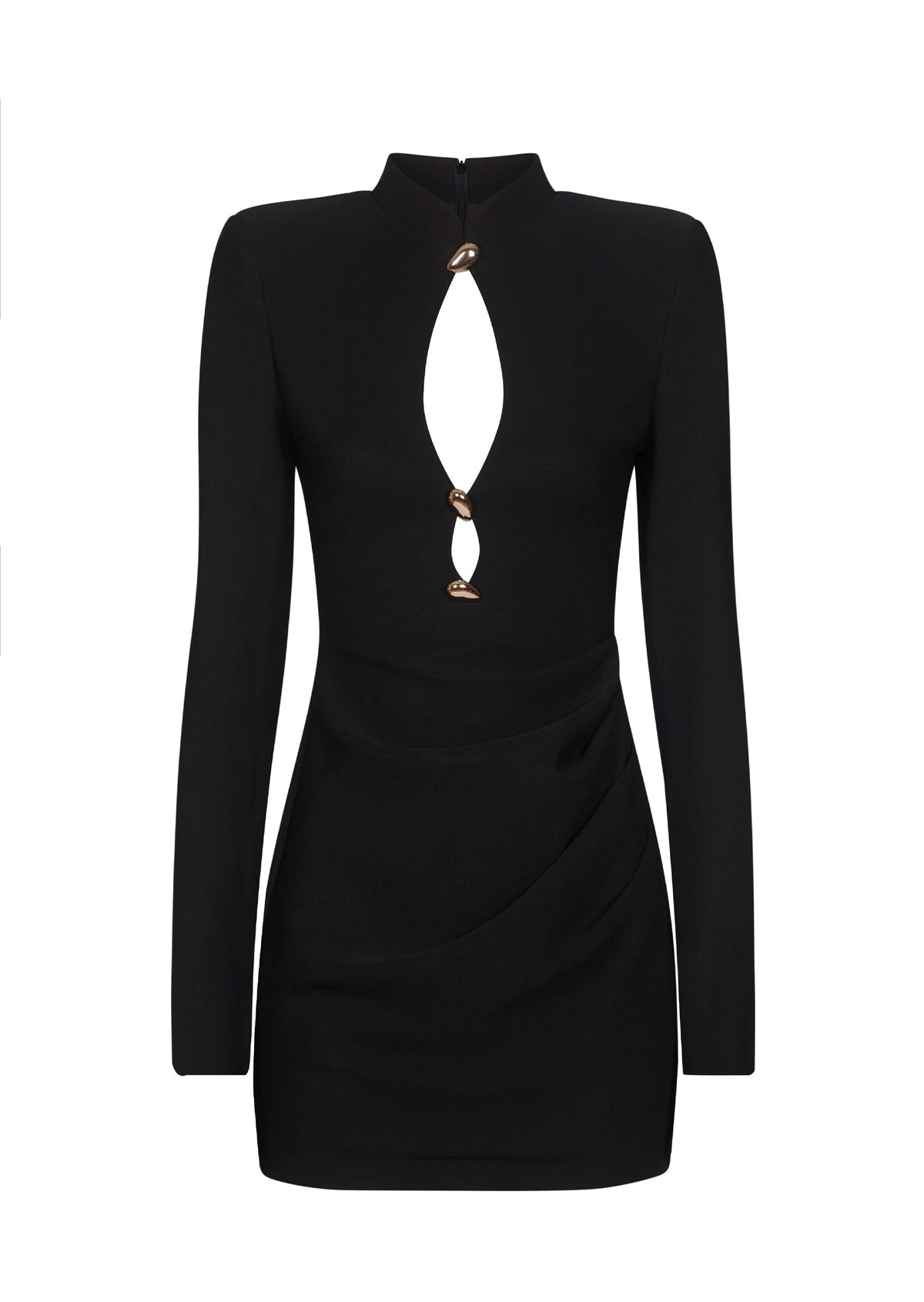 Yara - Vestido Negro Ajustado con Ribetes Dorados