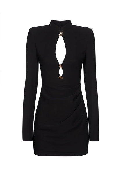 Yara - Vestido Negro Ajustado con Ribetes Dorados