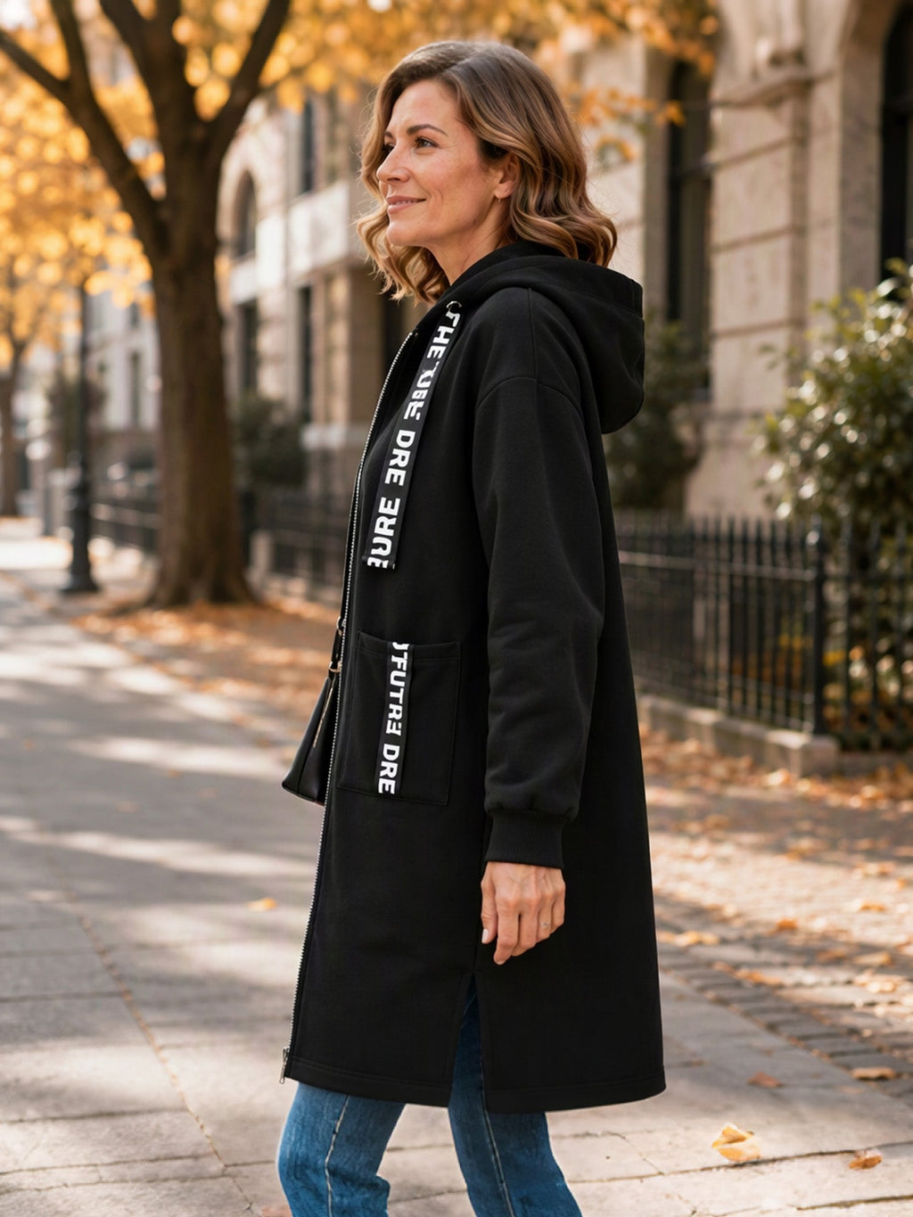 Irene - Abrigo sudadera oversize largo con capucha