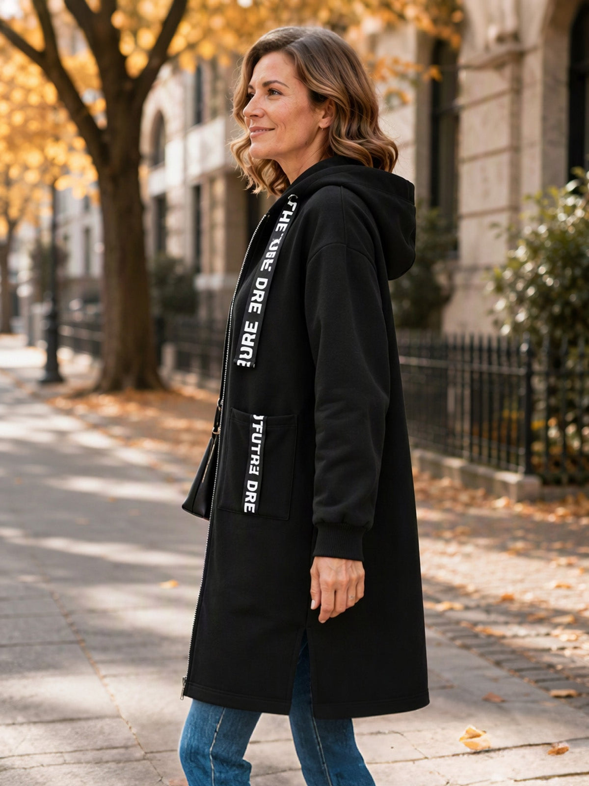 Irene - Abrigo sudadera oversize largo con capucha