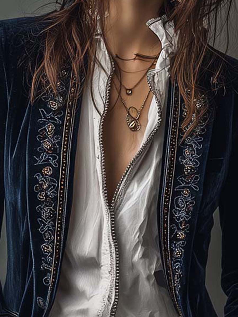 Clarisa - Chaqueta Larga Bordada de Estilo Vintage