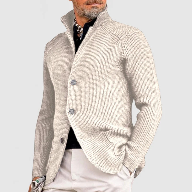 Ramón - Cárdigan de Punto Clásico con Cuello Mao Beige