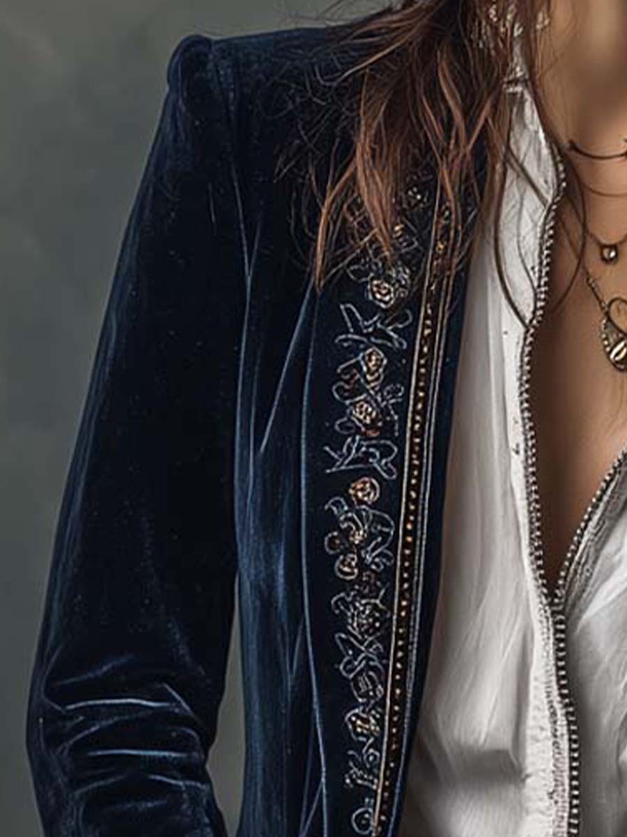 Clarisa - Chaqueta Larga Bordada de Estilo Vintage
